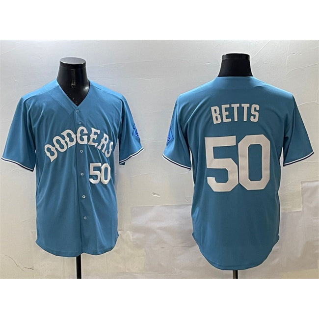 Los Angeles Dodgers #50 Mookie Betts Light Blue Limited Stitched Baseball Jersey