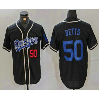 Los Angeles Dodgers #50 Mookie Betts Number Black Cool Base With Patch Stitched Baseball Jersey