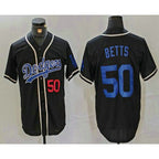 Los Angeles Dodgers #50 Mookie Betts Number Black Cool Base With Patch Stitched Baseball Jersey