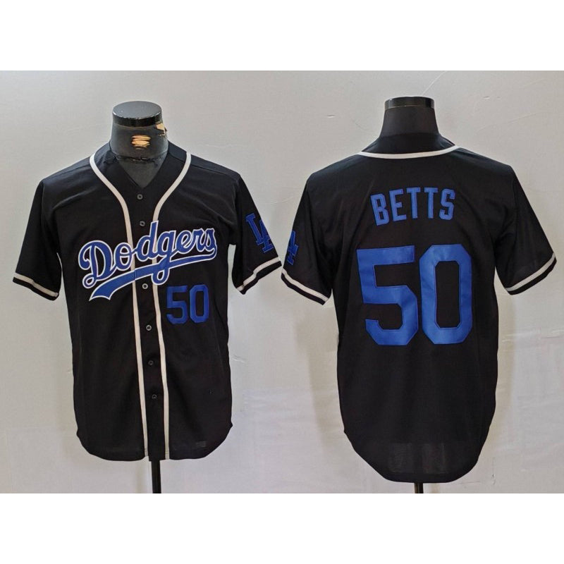 Los Angeles Dodgers #50 Mookie Betts Number Black Cool Base With Patch Stitched Baseball Jersey