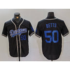 Los Angeles Dodgers #50 Mookie Betts Number Black Cool Base With Patch Stitched Baseball Jersey