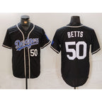 Los Angeles Dodgers #50 Mookie Betts Number Black White Cool Base Stitched Baseball Jersey