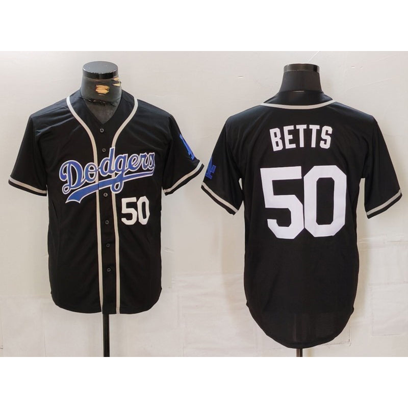 Los Angeles Dodgers #50 Mookie Betts Number Black White Cool Base Stitched Baseball jersey