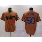 Los Angeles Dodgers #50 Mookie Betts Number Olive Cool Base Limited Stitched Baseball Jersey