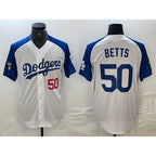 Los Angeles Dodgers #50 Mookie Betts Number White Blue Fashion Stitched Cool Base Limited Baseball Jersey