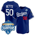 Los Angeles Dodgers #50 Mookie Betts Royal 2025 Back-To-Back World Series Champions Jersey