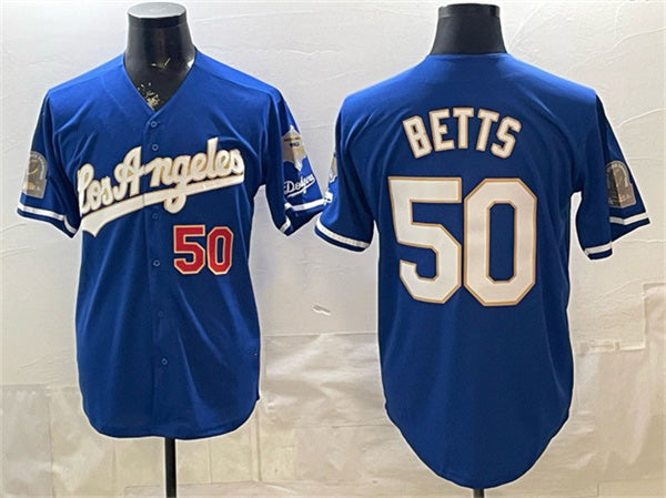 Los Angeles Dodgers #50 Mookie Betts Royal 2026 Gold Collection 9x & B2B Champs Patch Stitched Baseball Jersey