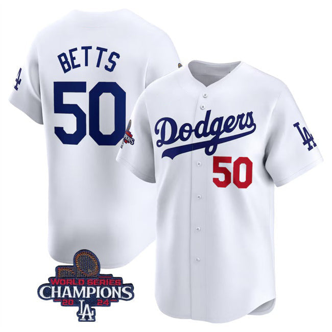 Los Angeles Dodgers #50 Mookie Betts White 2024 World Series Champions Home Limited Stitched Baseball Jersey