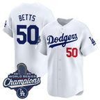Los Angeles Dodgers #50 Mookie Betts White 2025 Champions Stitched Baseball Jersey