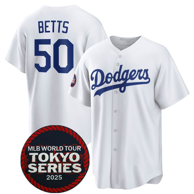 Los Angeles Dodgers #50 Mookie Betts White 2025 World Tour Tokyo Series Home Stitched Baseball Jersey