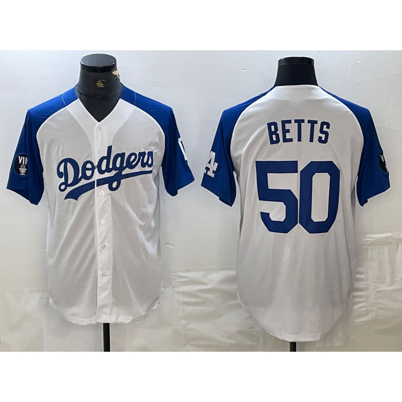 Los Angeles Dodgers #50 Mookie Betts White Blue Fashion Stitched Cool Base Limited Baseball Jersey