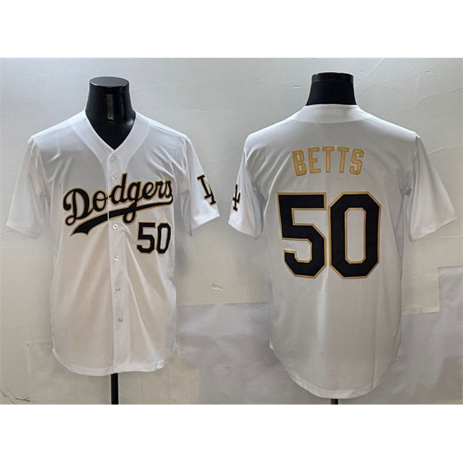 Los Angeles Dodgers #50 Mookie Betts White Gold Limited Stitched Baseball Jersey