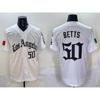 Los Angeles Dodgers #50 Mookie Betts White Mexico 2025 LA Gothic Style With Fernando Patch Vapor Premier Limited Stitched Baseball Jersey