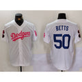 Los Angeles Dodgers #50 Mookie Betts White Pink Vin & Kobe Patch Stitched Baseball Jersey