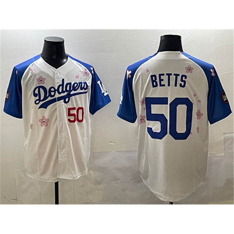 Los Angeles Dodgers #50 Mookie Betts White Royal 2025 Tokyo Series Limited Stitched Baseball Jersey