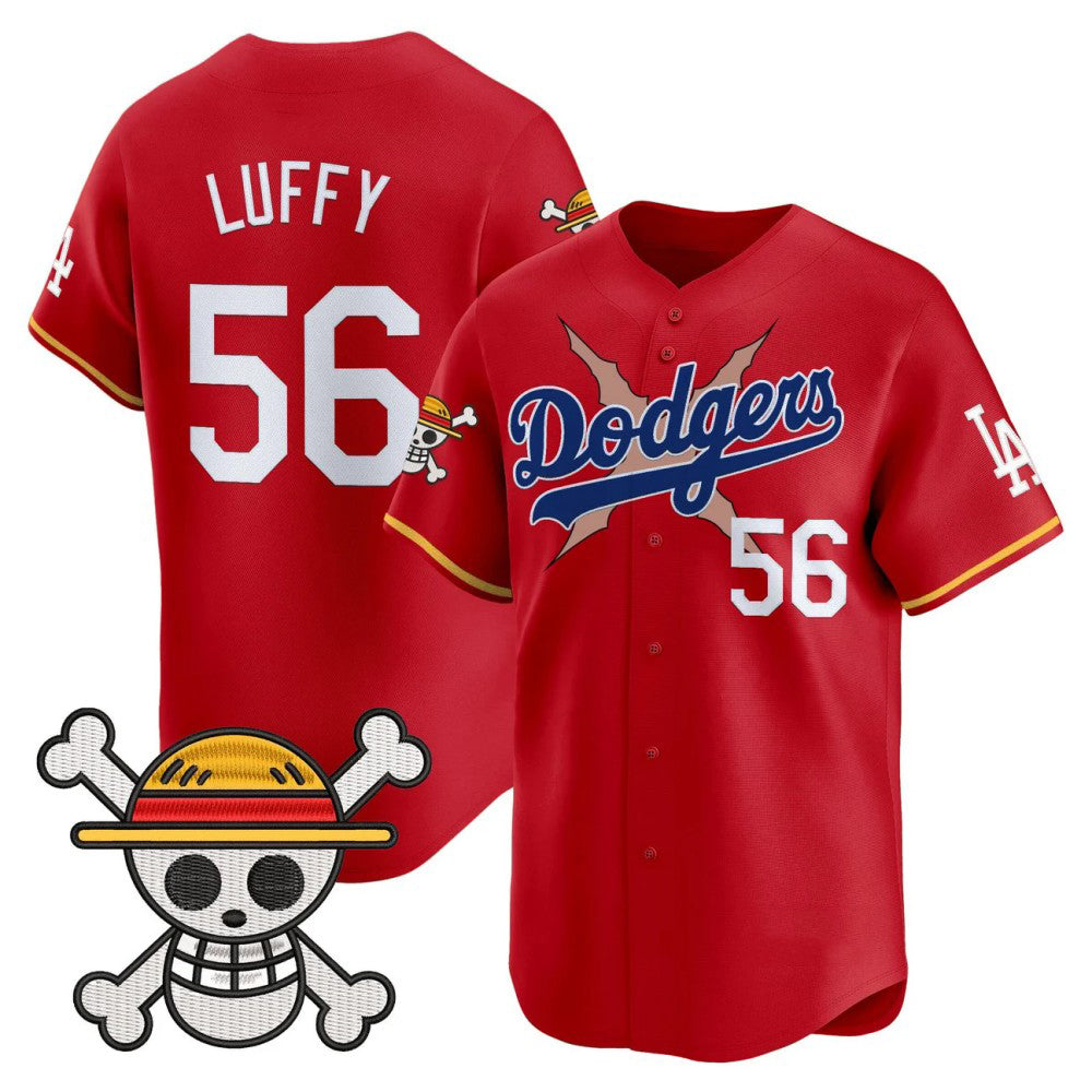 Los Angeles Dodgers #56  LUFFY Red x One Piece Vapor Premier Limited Baseball Stitched Jersey