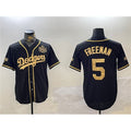 Los Angeles Dodgers #5 Freddie Freeman Black Gold 2024 World Series Patch And Champions Patch Cool Base Stitched Baseball Jersey
