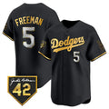 Los Angeles Dodgers #5 Freddie Freeman Black Gold With Jackie Robinson Patch Limited Stitched Baseball Jersey