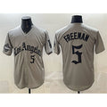 Los Angeles Dodgers #5 Freddie Freeman Grey LA Gothic Style With 2025 World Series Champions Patch Limited Stitched Baseball Jersey