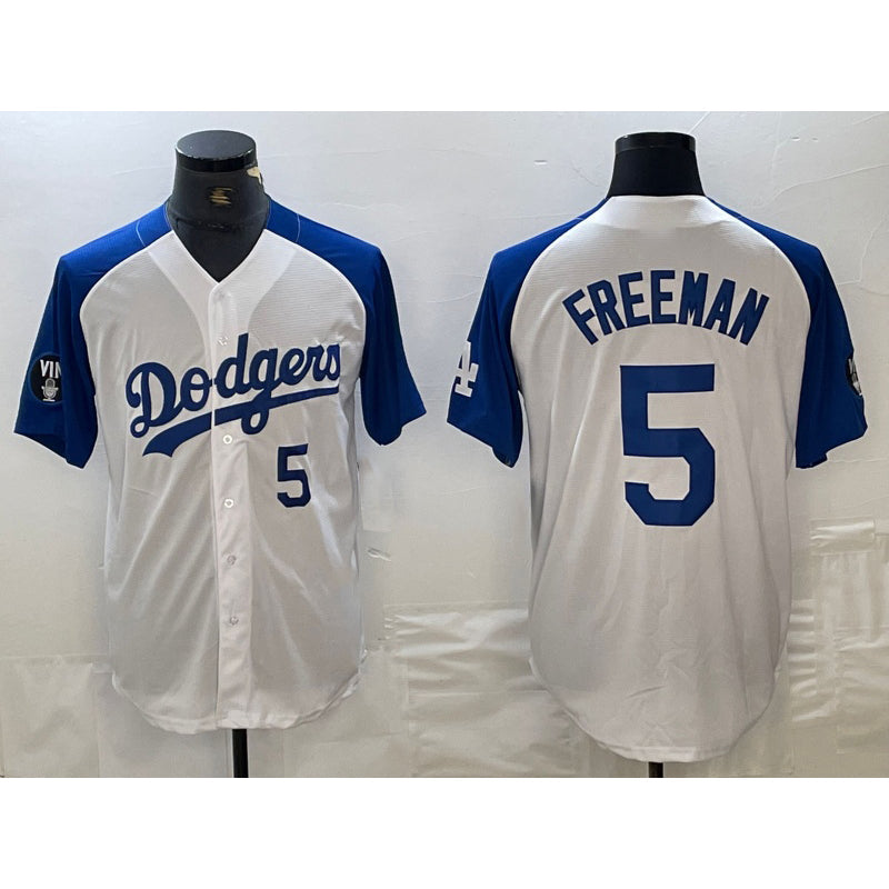 Los Angeles Dodgers #5 Freddie Freeman Number White Blue Fashion Stitched Cool Base Limited Baseball Jersey