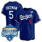 Los Angeles Dodgers #5 Freddie Freeman Royal 2025 Back-To-Back World Series Champions Jersey