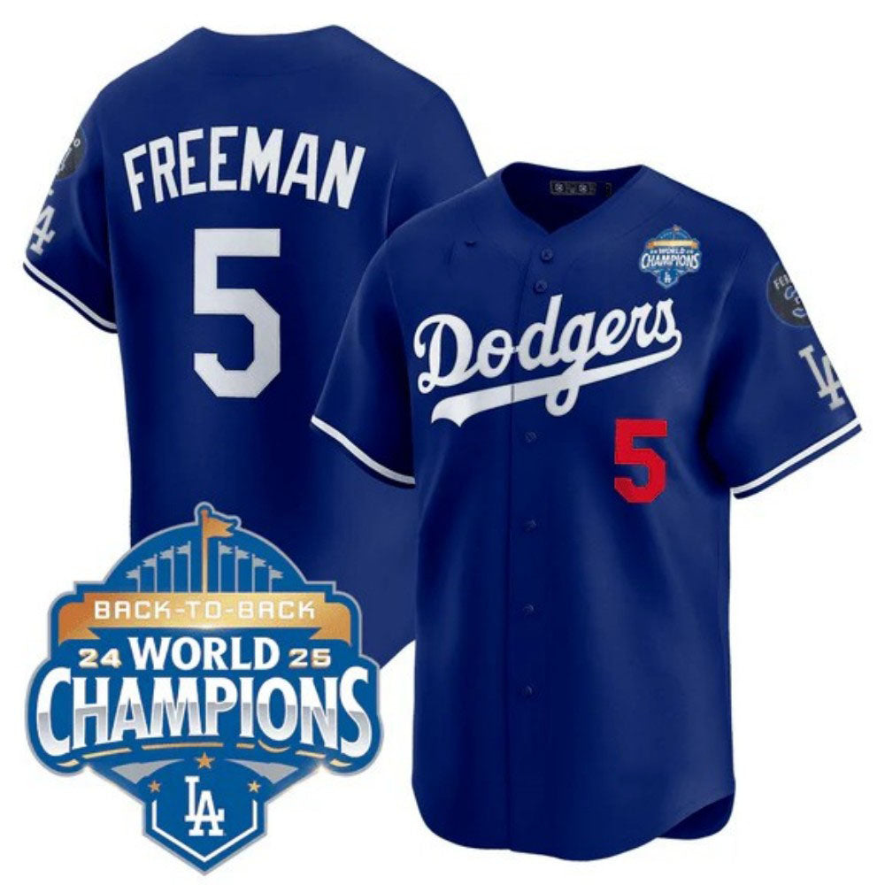 Los Angeles Dodgers #5 Freddie Freeman Royal 2025 Back-To-Back World Series Champions Jersey