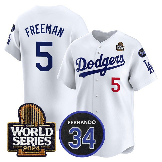 Los Angeles Dodgers #5 Freddie Freeman White 2024 World Series With Fernando Memorial Patch Limited Stitched Baseball Jersey