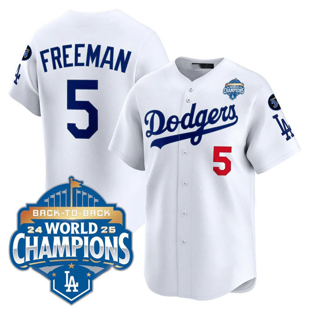 Los Angeles Dodgers #5 Freddie Freeman White 2025 Back-To-Back World Series Champions Jersey