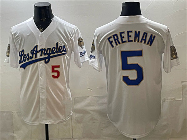 Los Angeles Dodgers #5 Freddie Freeman White 2026 Gold Collection 9x & B2B Champs Patch Stitched Baseball Jersey