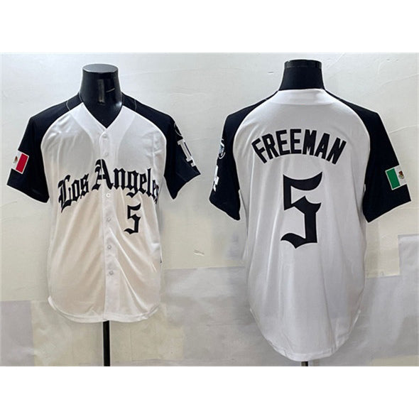 Los Angeles Dodgers #5 Freddie Freeman White Black Mexico 2025 LA Gothic Style With Fernando Patch Vapor Premier Limited Stitched Baseball Jersey
