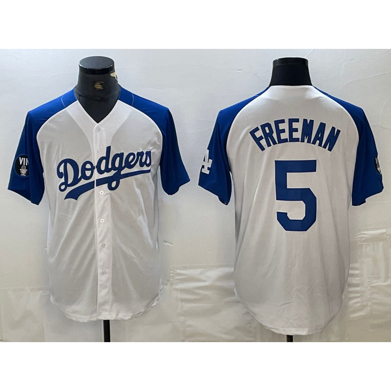 Los Angeles Dodgers #5 Freddie Freeman White Blue Fashion Stitched Cool Base Limited Baseball Jersey