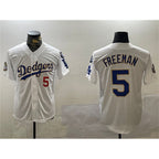 Los Angeles Dodgers #5 Freddie Freeman White Gold 2024 World Series With Fernando Memorial Patch Home Limited Stitched Baseball Jersey