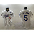 Los Angeles Dodgers #5 Freddie Freeman White Gold 2024 World Series With No. 34 Patch Home Limited Stitched Baseball Jersey