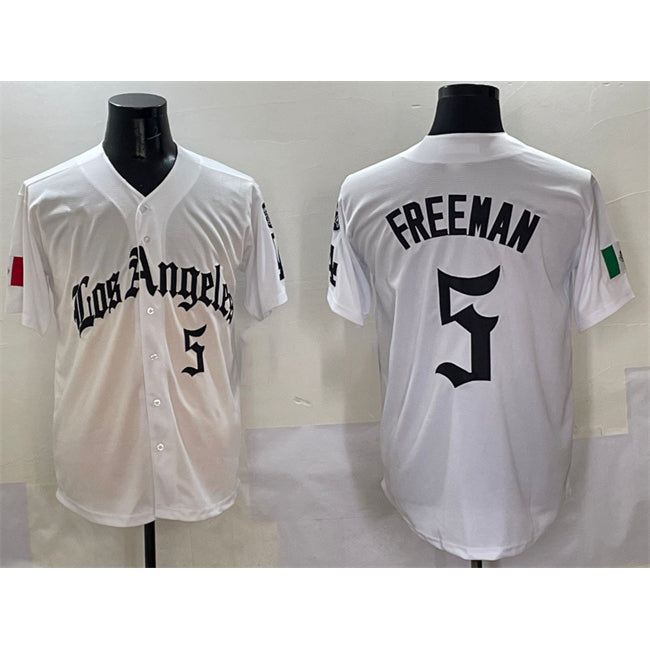 Los Angeles Dodgers #5 Freddie Freeman White Mexico 2025 LA Gothic Style With Fernando Patch Vapor Premier Limited Stitched Baseball Jersey