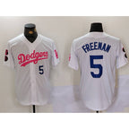 Los Angeles Dodgers #5 Freddie Freeman White Pink Vin & Kobe Patch Stitched Baseball Jersey