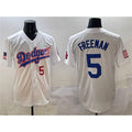 Los Angeles Dodgers #5 Freddie Freeman White With American Flag Patch Limited Stitched Baseball Jersey