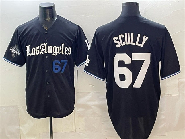 Los Angeles Dodgers #67 Vin Scully Black 2025 World Series Champions Patch 'Gothic Edition' Vapor Premier Limited Stitched Baseball Jersey