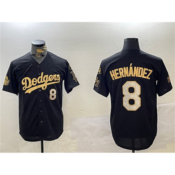 Los Angeles Dodgers #8 Enrique Hernández Black Gold 2024 World Series With Fernando Memorial Patch Home Limited Stitched Baseball Jersey