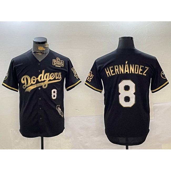 Los Angeles Dodgers #8 Enrique Hernández Black Gold 2024 World Series With Vin & California Patch Vapor Premier Limited Stitched Baseball Jersey