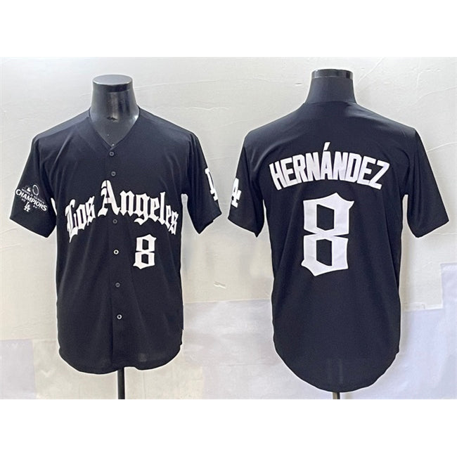 Los Angeles Dodgers #8 Enrique Hernández Black Mexico 2025 LA Gothic Style With 2024 World Series Champions Patch Vapor Premier Limited Stitched Baseball Jersey