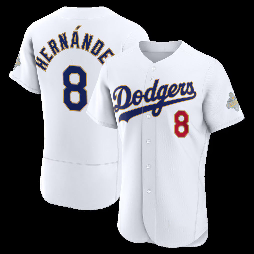 Los Angeles Dodgers #8 Enrique Hern¨¢ndez White 2026 Gold Collection Authentic Baseball Jersey