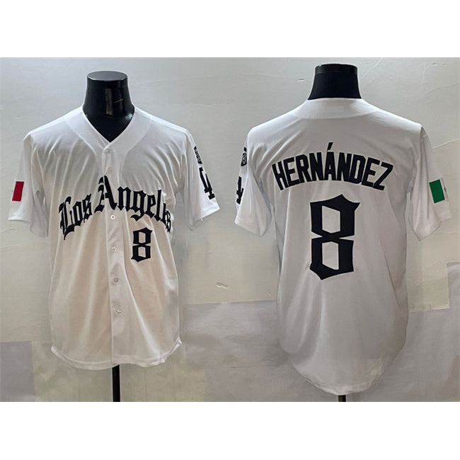 Los Angeles Dodgers #8 Enrique Hernández White Mexico 2025 LA Gothic Style With Fernando Patch Vapor Premier Limited Stitched Baseball Jersey