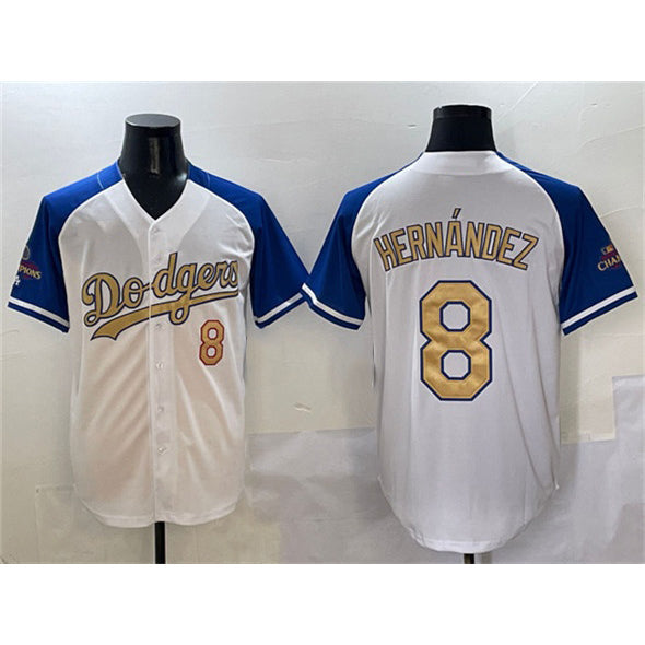 Los Angeles Dodgers #8 Enrique Hernandez White Royal Gold 2024 World Series Champions Vapor Limited Stitched Baseball Jersey
