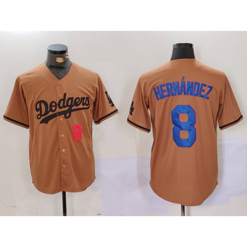 Los Angeles Dodgers #8 Kike Hernandez Number Olive Cool Base Limited Stitched Baseball Jersey
