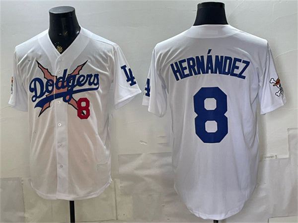 Los Angeles Dodgers x One Piece #8 Enrique Hern¡§¡éndez White Vapor Premier Limited Stitched Baseball Jersey