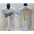 Los Angeles Dodgers #17 Shohei Ohtani Number White Gold Stitched Cool Baseball Jerseys