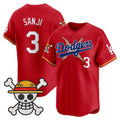 Los Angeles Dodgers #3 SANJI Red x One Piece Vapor Premier Limited Baseball Stitched Jersey