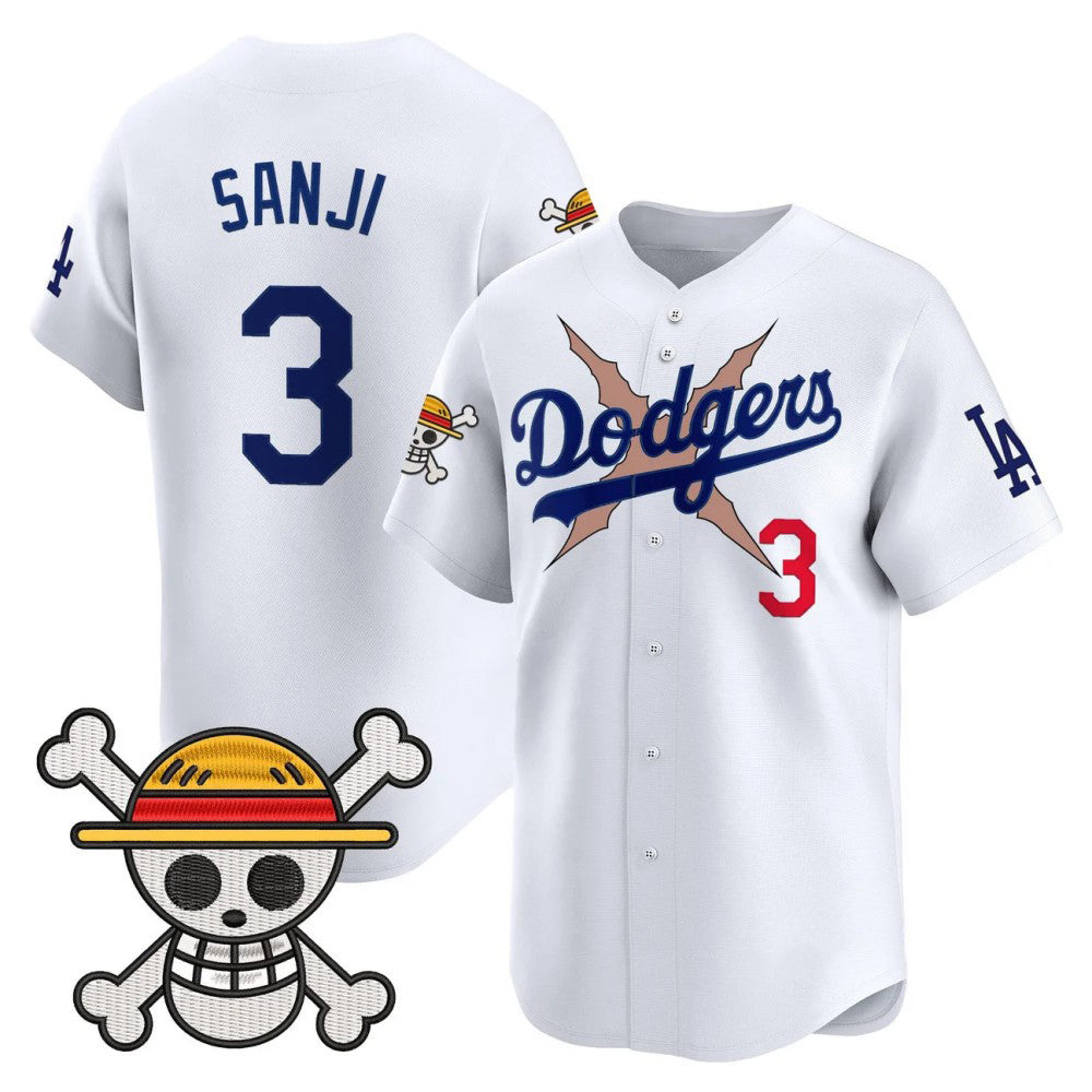 Los Angeles Dodgers #3 SANJI White x One Piece Vapor Premier Limited Baseball Stitched Jersey