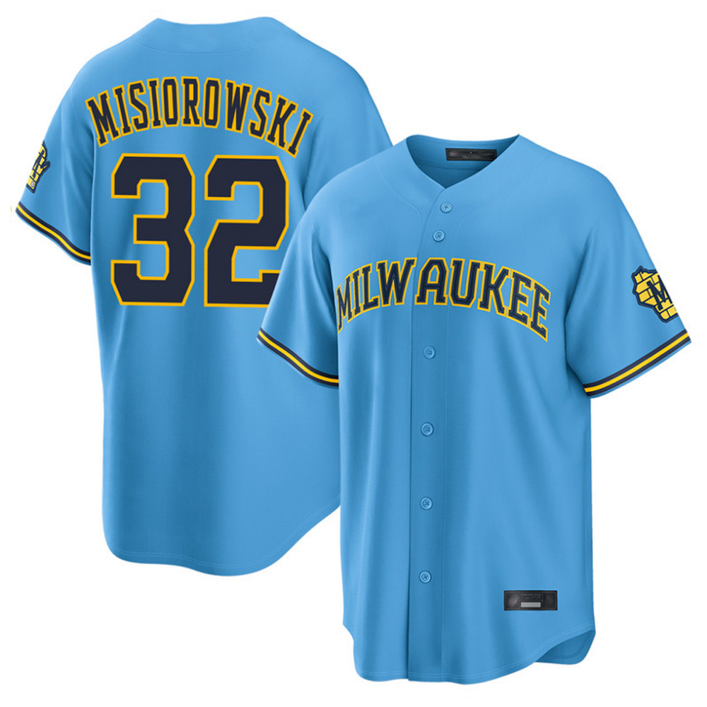 Milwaukee Brewers #32 Jacob Misiorowski Player Light Blue Road Stadium Limited Stitched Baseball Jerseys