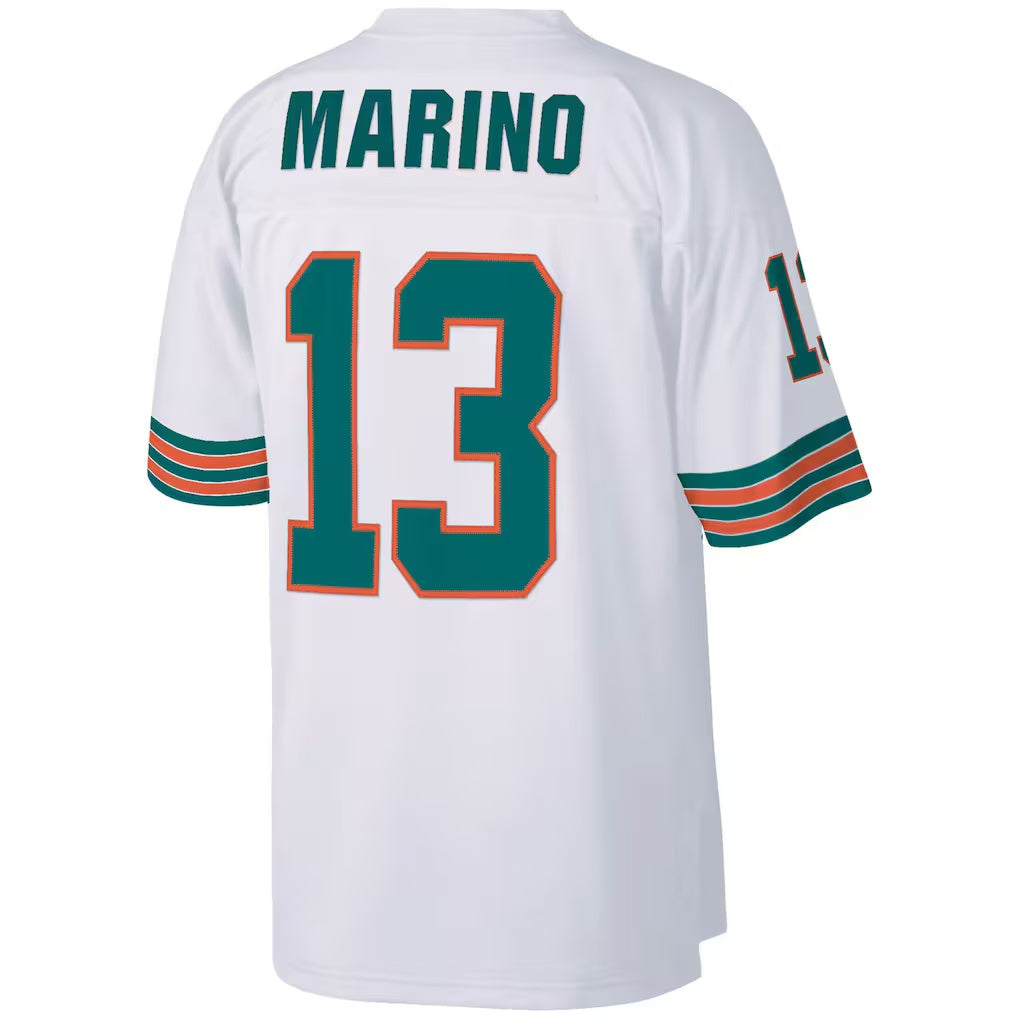 M.Dolphins #13 Dan Marino Mitchell & Ness White Big & Tall Retired Player Replica Football Jersey